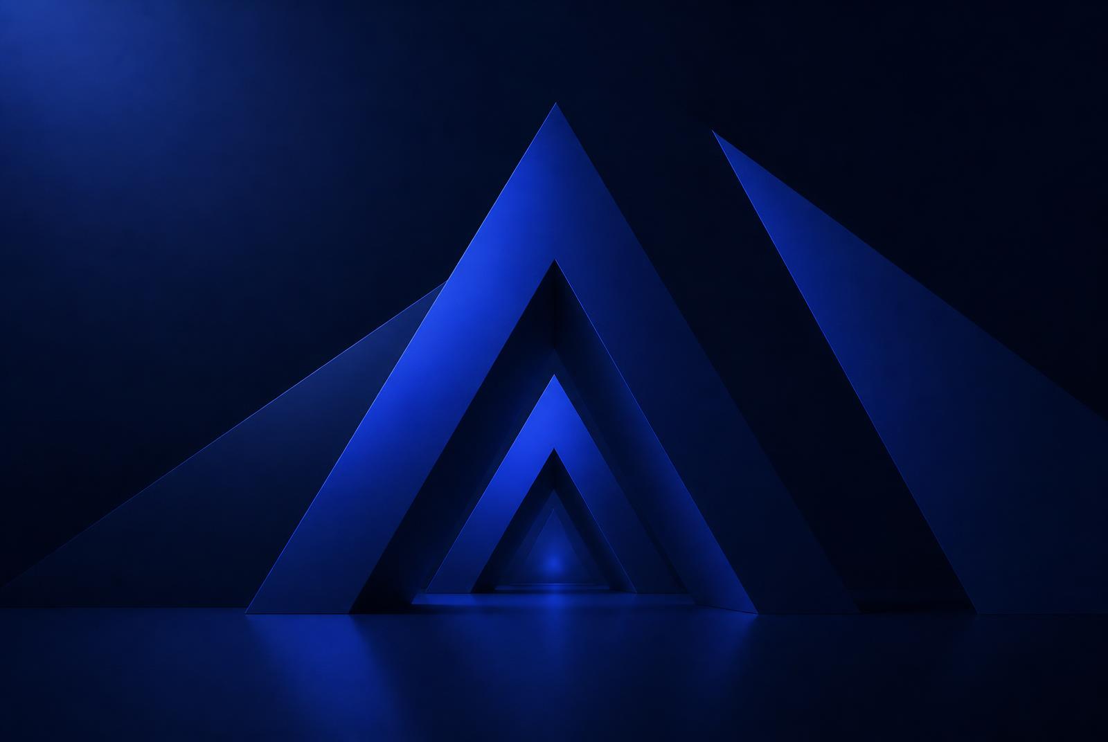 Layered blue geometric gateway forms from the AVANTRA identity system
