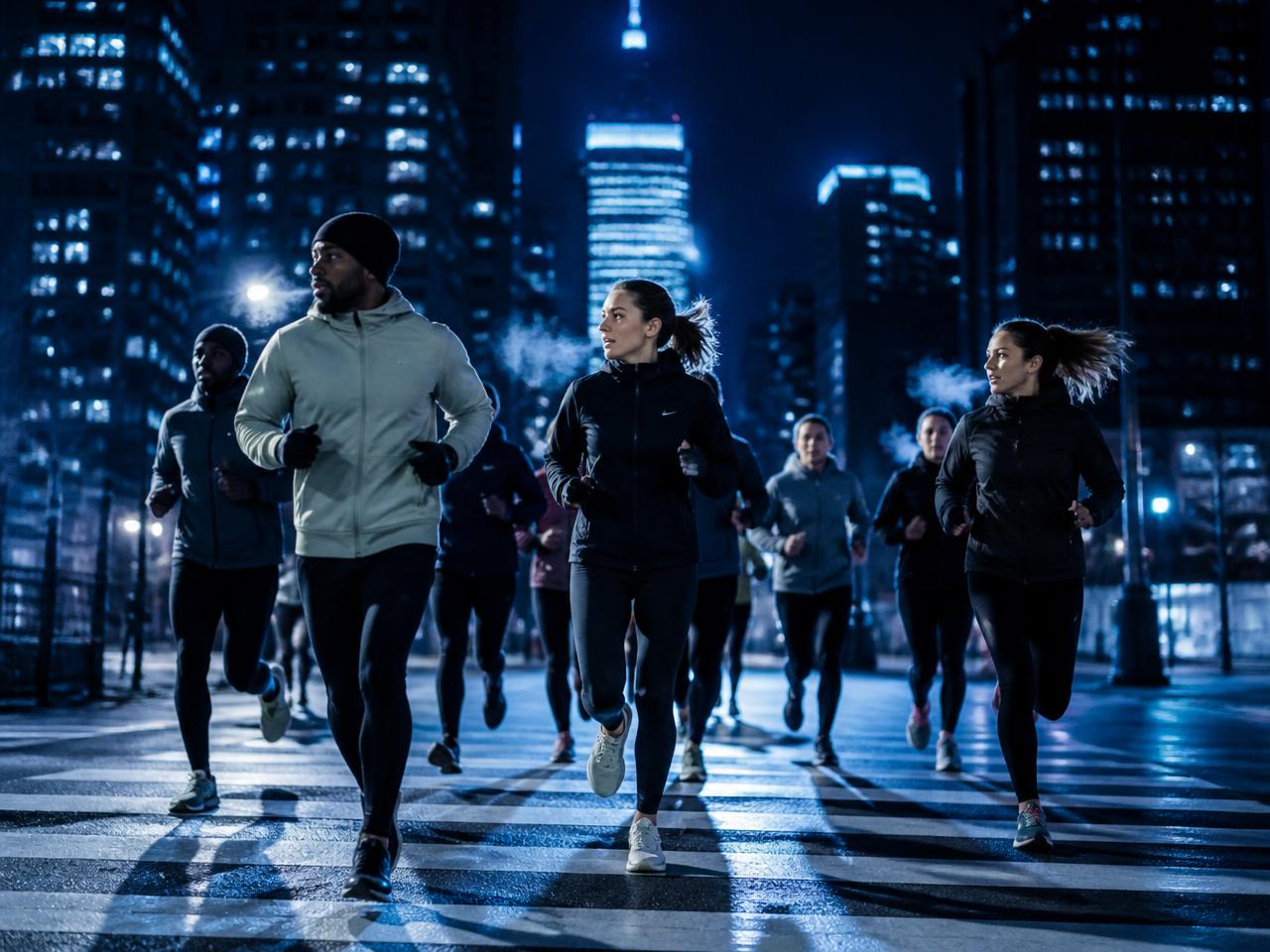 Runners training together at sunrise